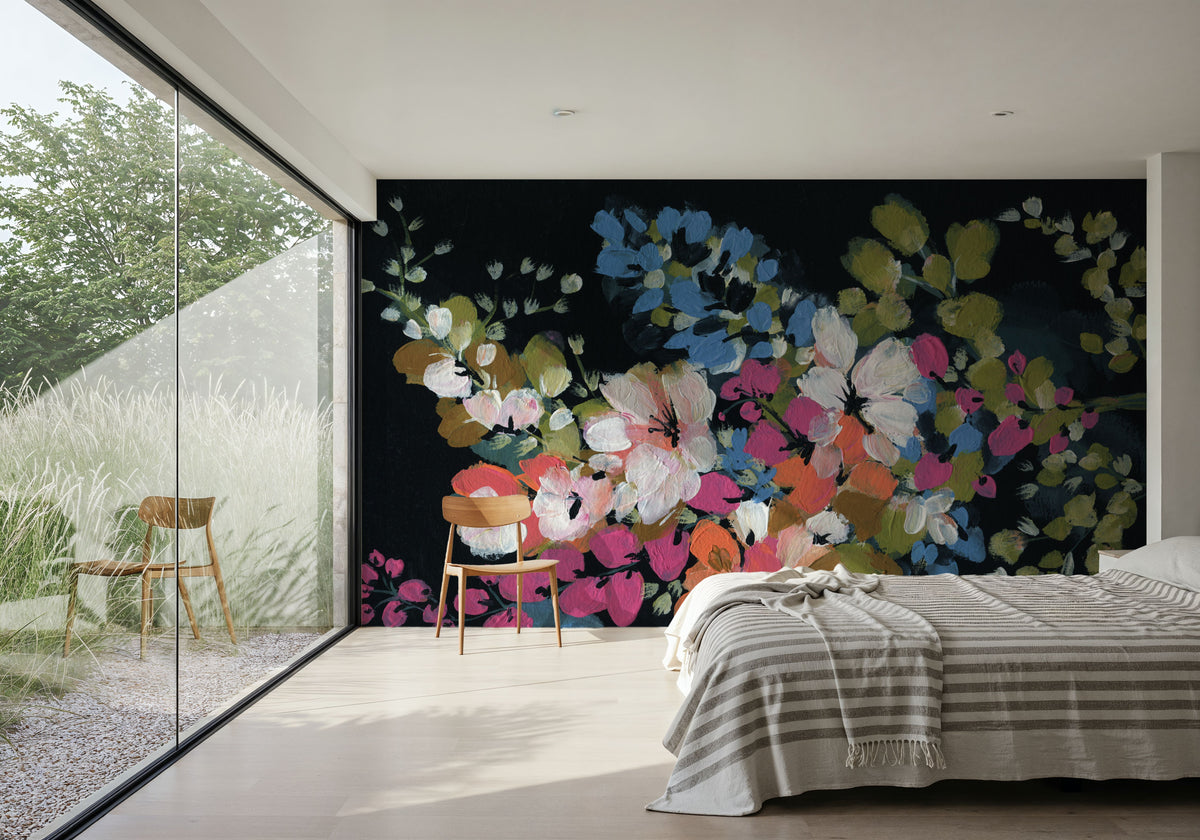 Midnight Floral Mural Wallpaper - room preview 04