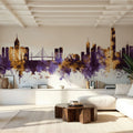 Hong Kong Skyline Purple & Gold Mural Wallpaper - room preview 04