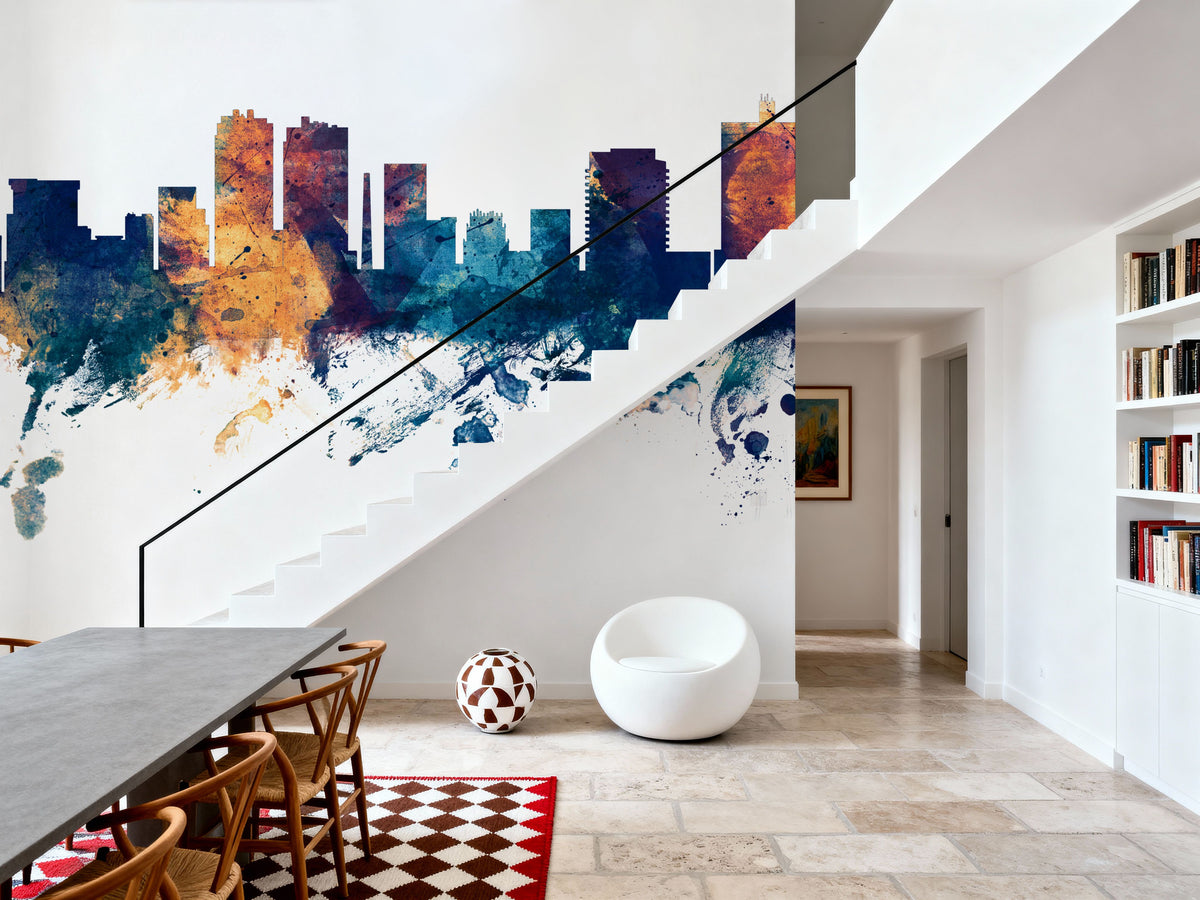 Fort Worth Texas Skyline Blue & Bronze Mural Wallpaper - room preview 04