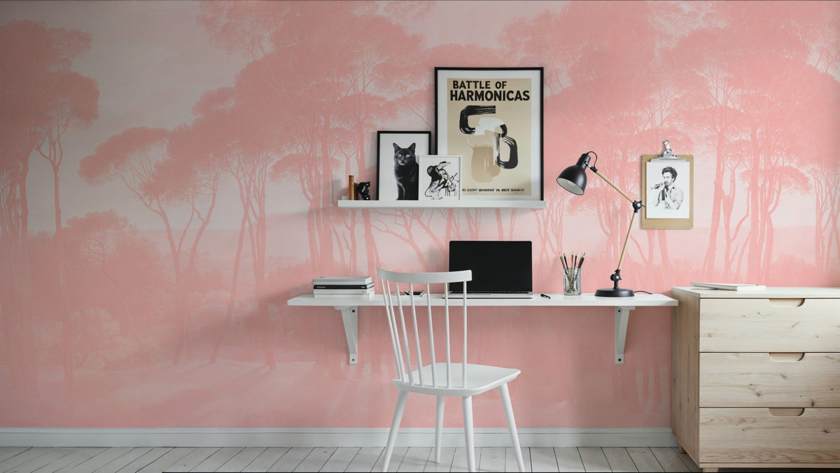 Mediterranean Pine Landscape, Blush Mural Wallpaper - room preview 04
