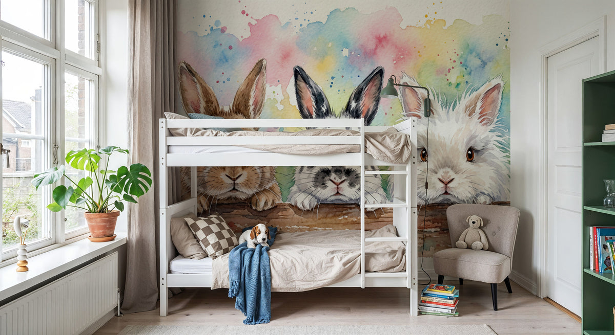 Rabbits - Cute Baby Animals Series Mural Wallpaper - room preview 04