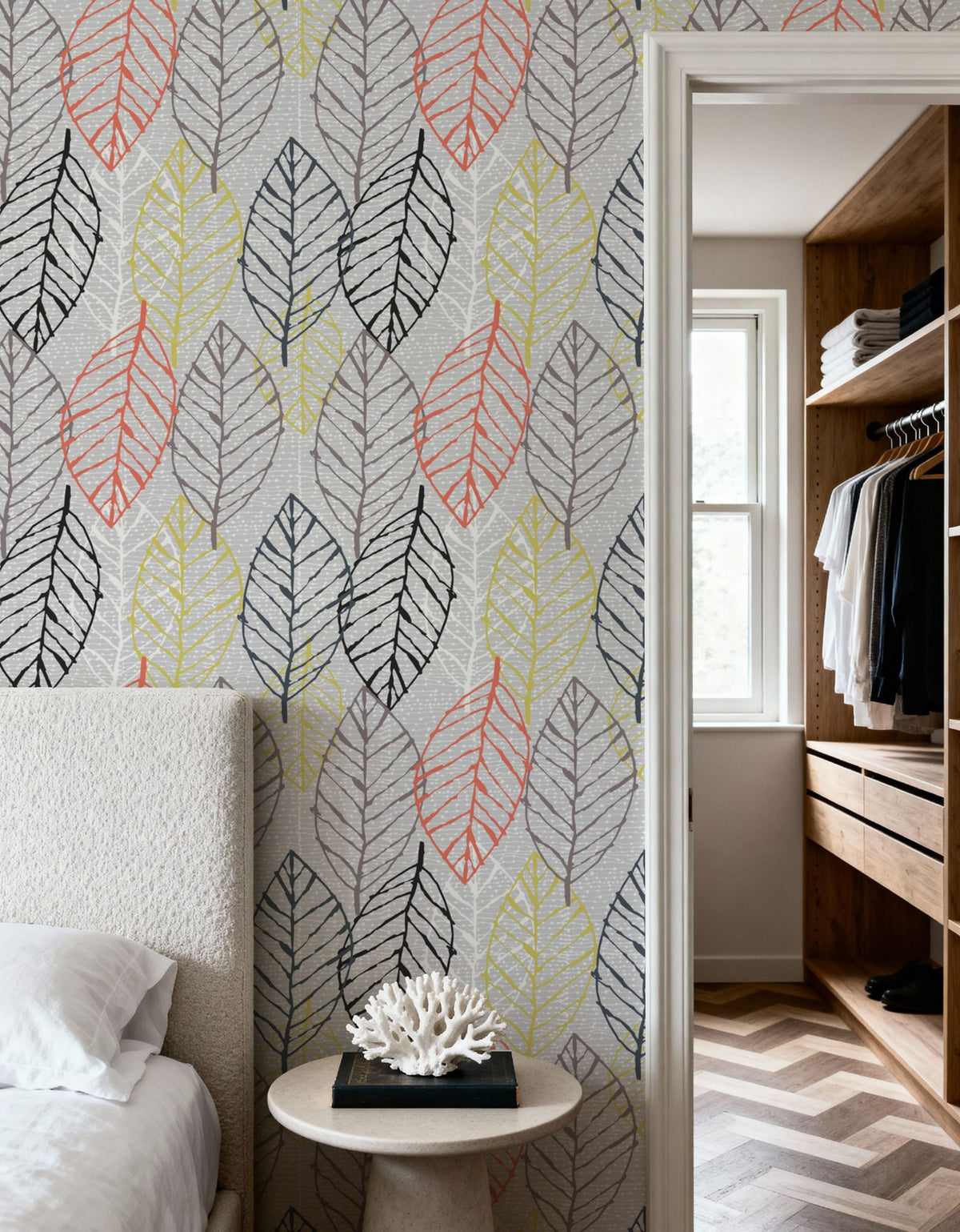 Happy Garden Grey Leaves Mural Wallpaper - room preview 04