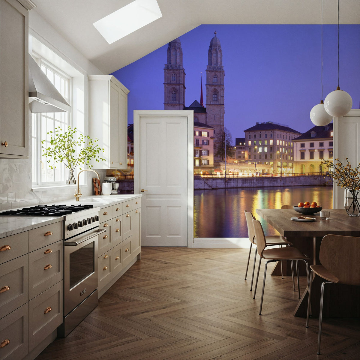 Twilight Towers Reflection Mural Wallpaper - room preview 04