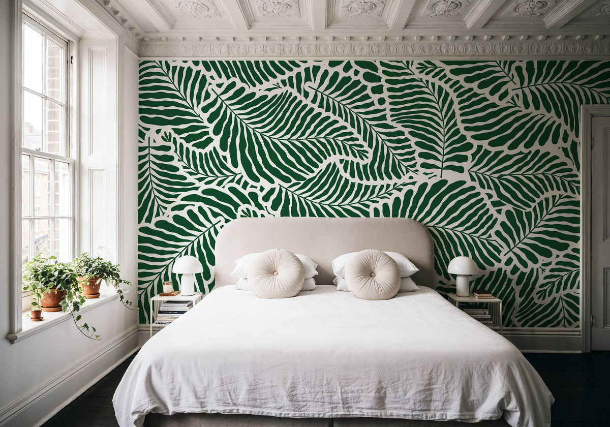 Dwellpaper Fern Cut-Outs Pattern, Malachite Green Mural Wallpaper image 4
