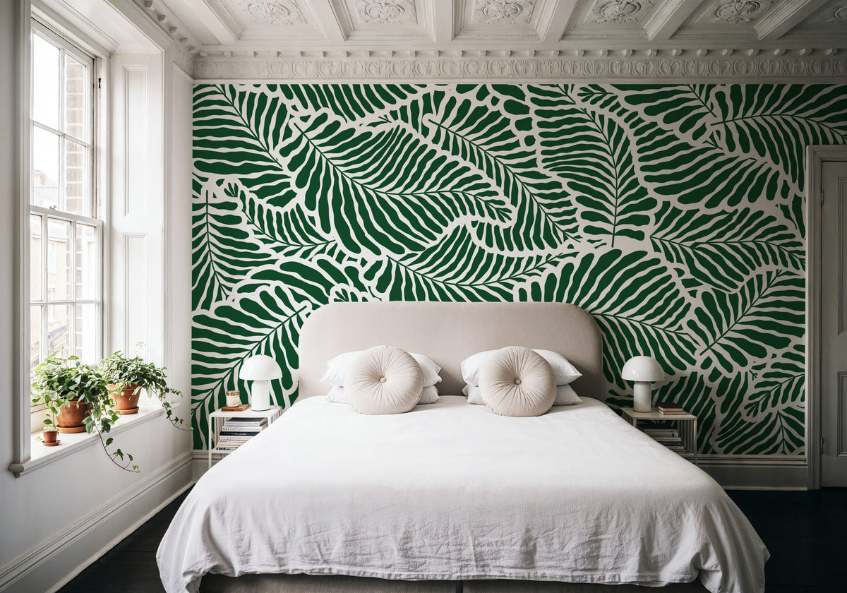 Fern Cut-Outs Pattern, Malachite Green Mural Wallpaper - room preview 04