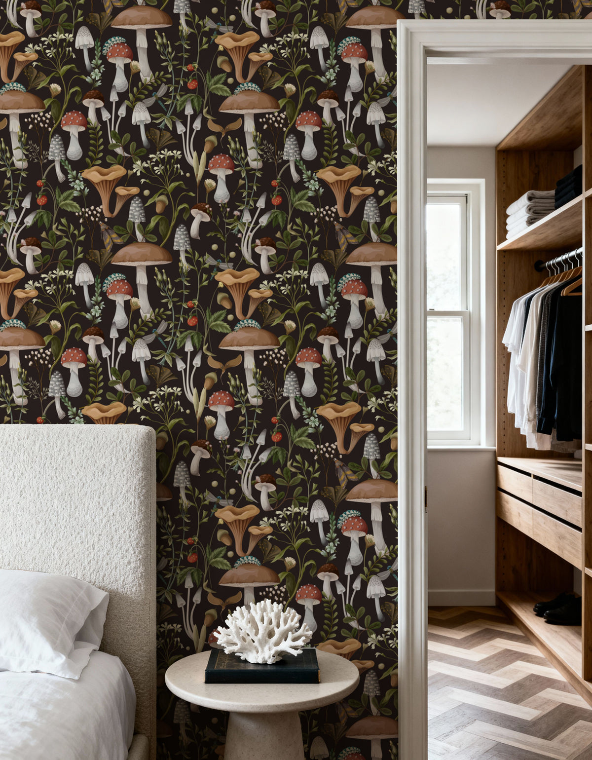 Forest Mushrooms, Dark Mural Wallpaper - room preview 04