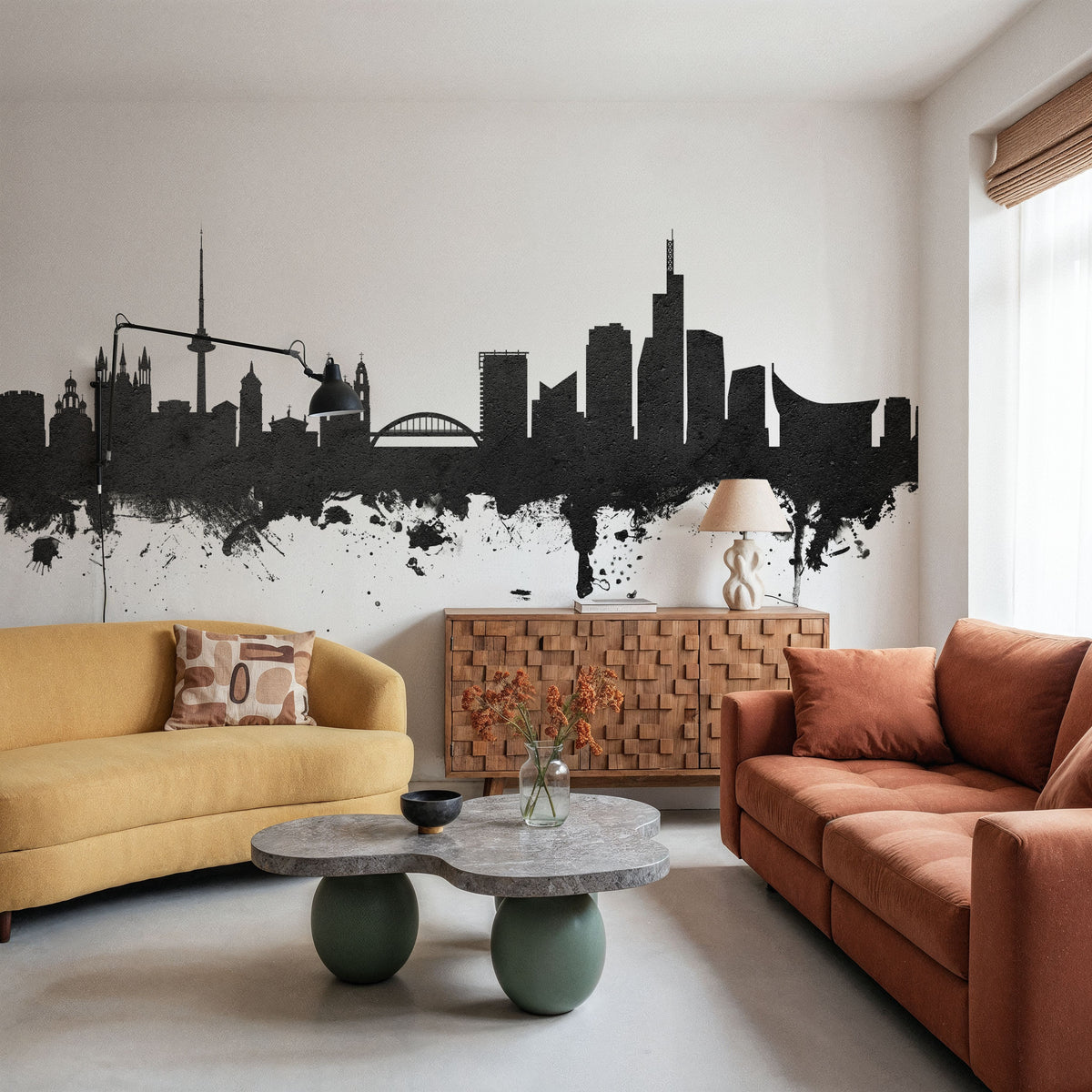 Vilnius Lithuania Skyline Black & White Mural Wallpaper - room preview 04
