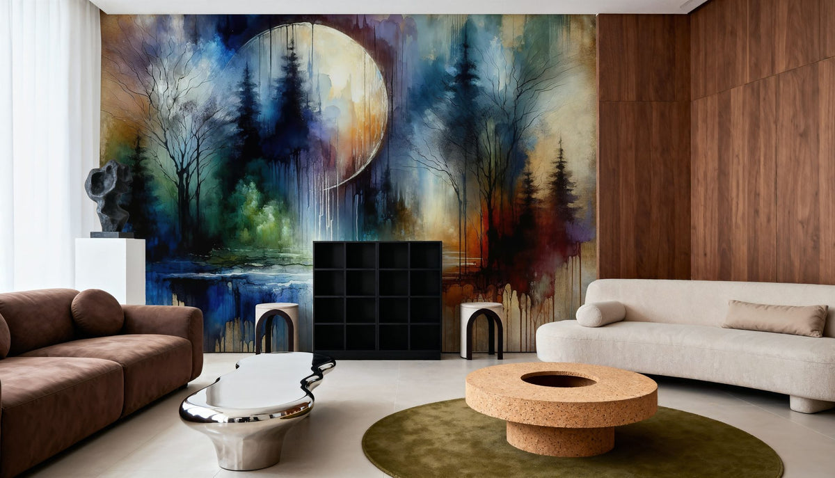 Watercolor Forest in Moonlight Mural Wallpaper - room preview 04