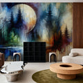 Watercolor Forest in Moonlight Mural Wallpaper - room preview 04