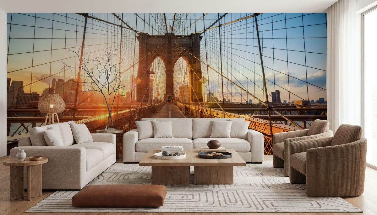 Brooklyn Bridge Sunset Mural Wallpaper - room preview 04