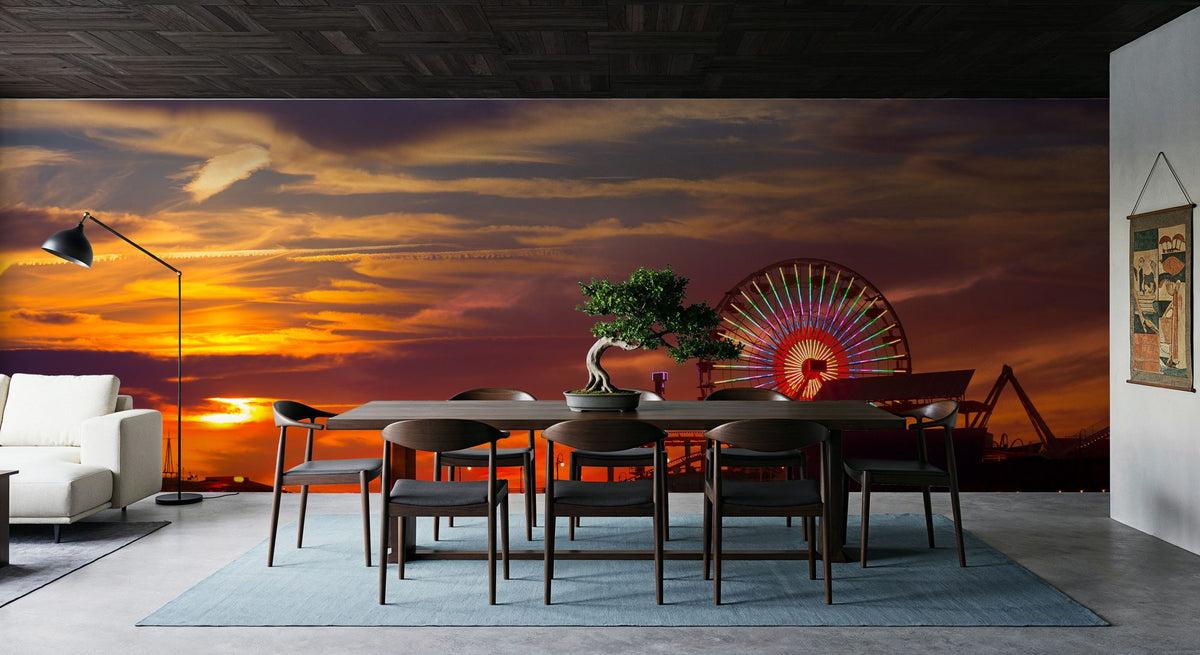 Santa Monica Pier Sunset Orange Mural Wallpaper - room preview 04