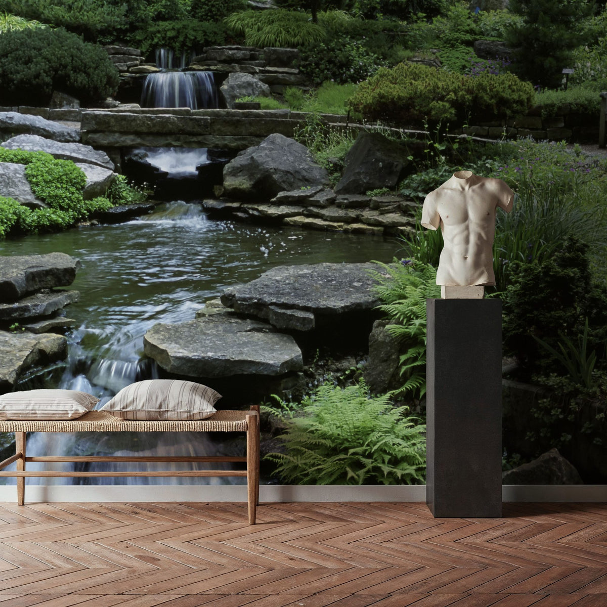 Tranquil Garden Cascade Mural Wallpaper - room preview 04