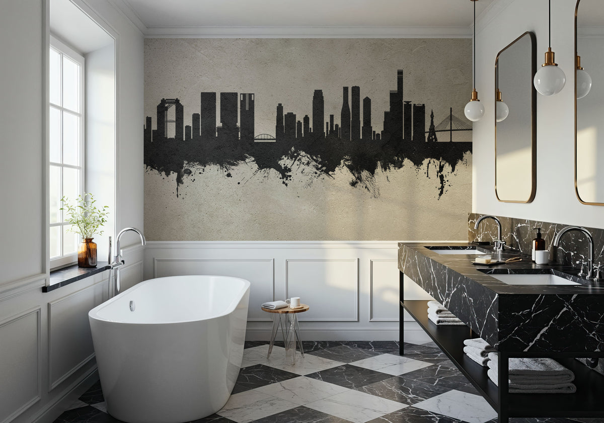 Osaka Skyline Concrete Mural Wallpaper - room preview 04