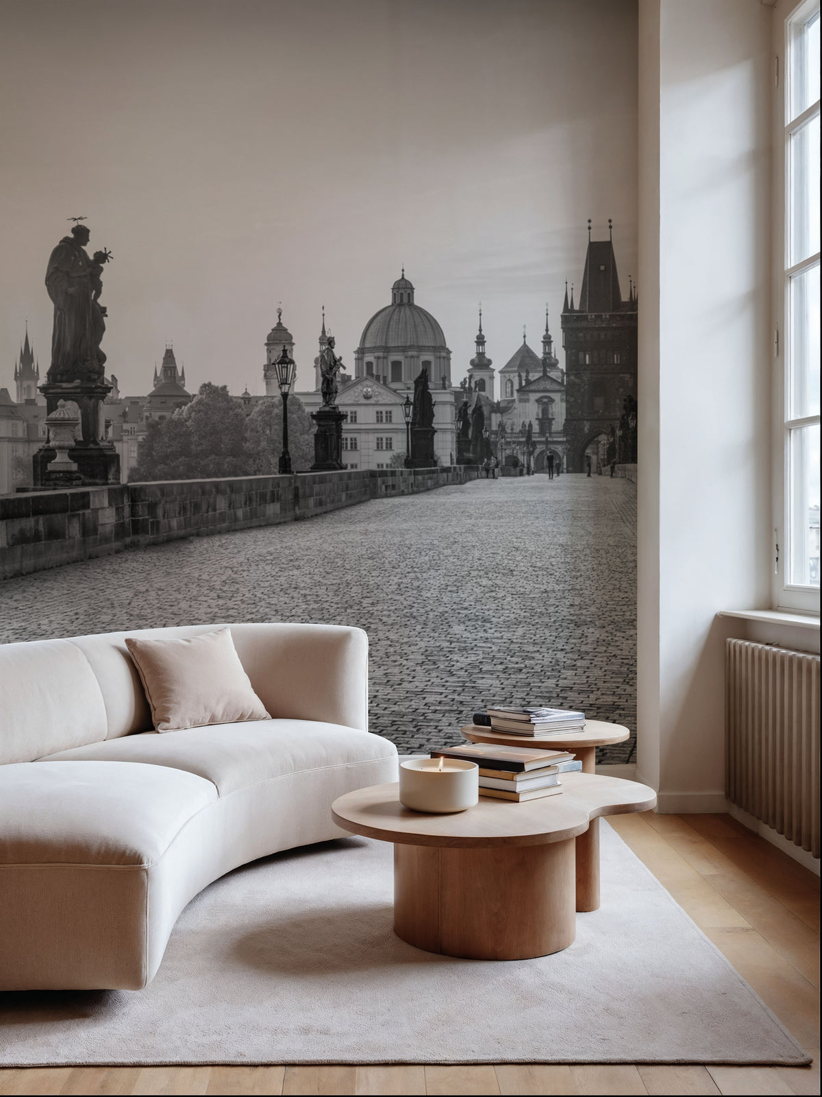 Charles Bridge BW Mural Wallpaper - room preview 04