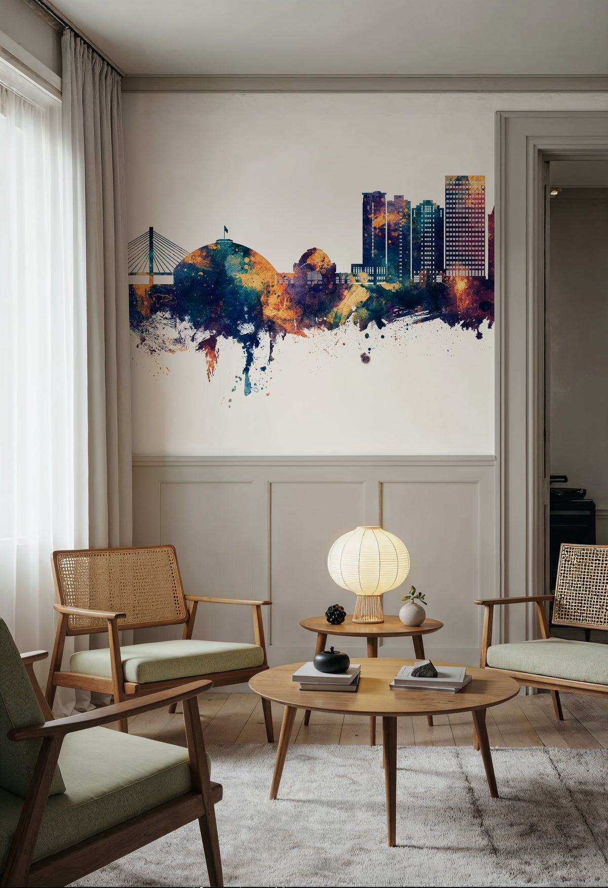 Tacoma Washington Skyline Blue & Bronze Mural Wallpaper - room preview 04