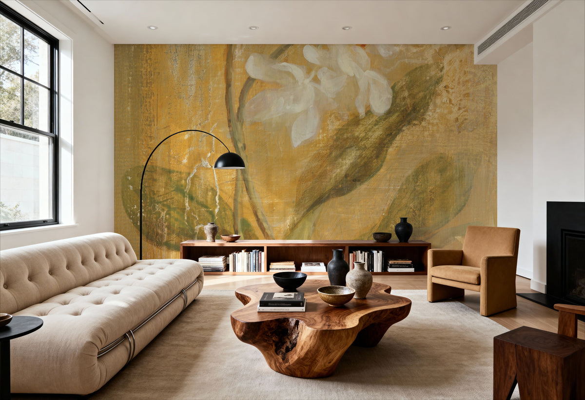 White Orchid Panel Mural Wallpaper - room preview 04