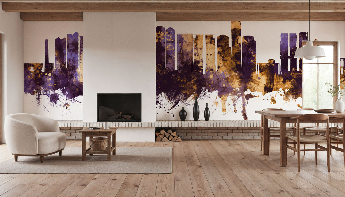 Tel Aviv Skyline Purple & Bronze Mural Wallpaper - room preview 04