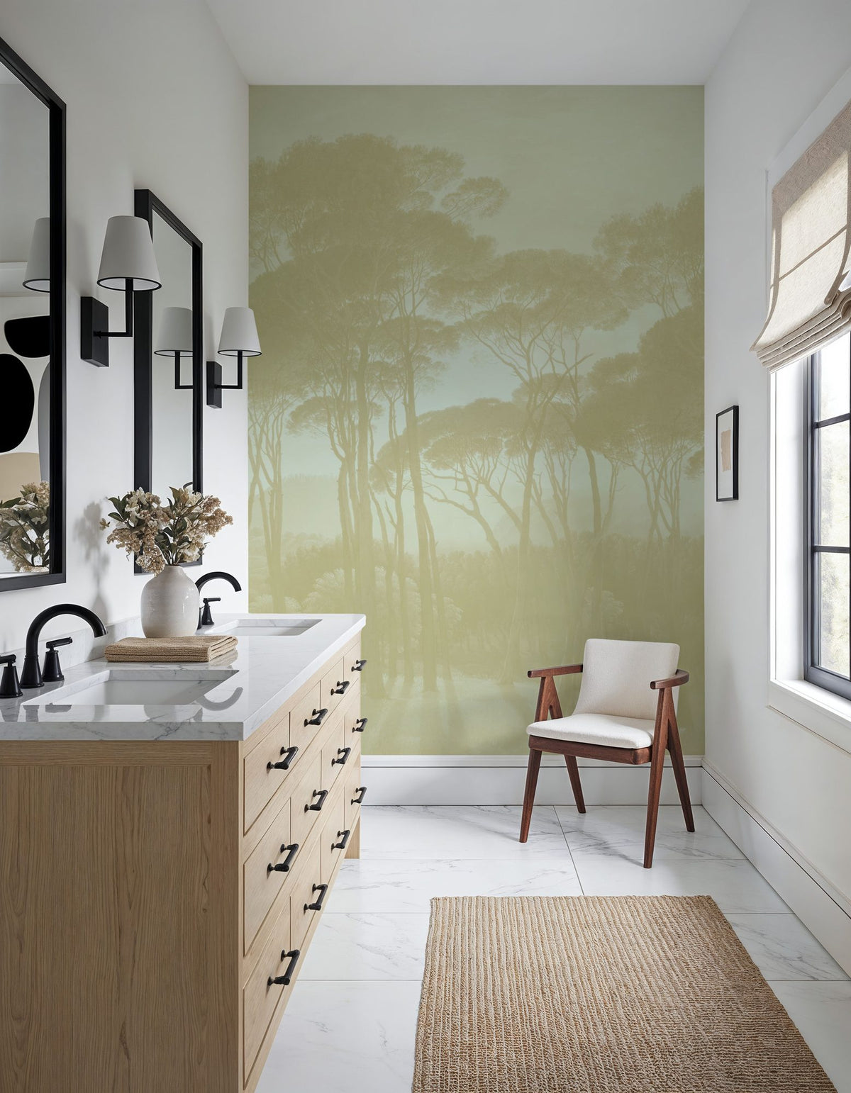 Mediterranean Pine Landscape, Greenish Beige Mural Wallpaper - room preview 04
