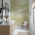 Mediterranean Pine Landscape, Greenish Beige Mural Wallpaper - room preview 04