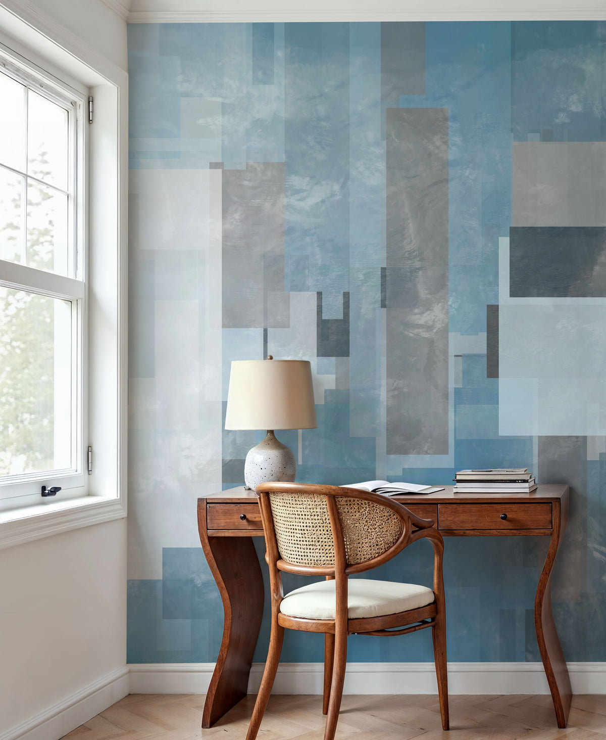 Geometric Abstract Blue Mural Wallpaper - room preview 04