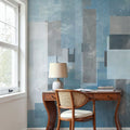 Geometric Abstract Blue Mural Wallpaper - room preview 04