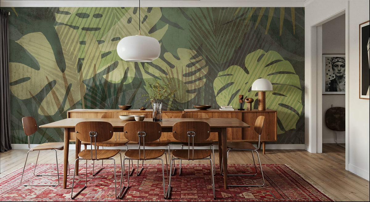 Big Monstera Leaves, Olive Mural Wallpaper - room preview 04