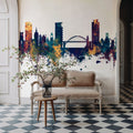 Sunderland England Skyline Blue & Bronze Mural Wallpaper - room preview 04