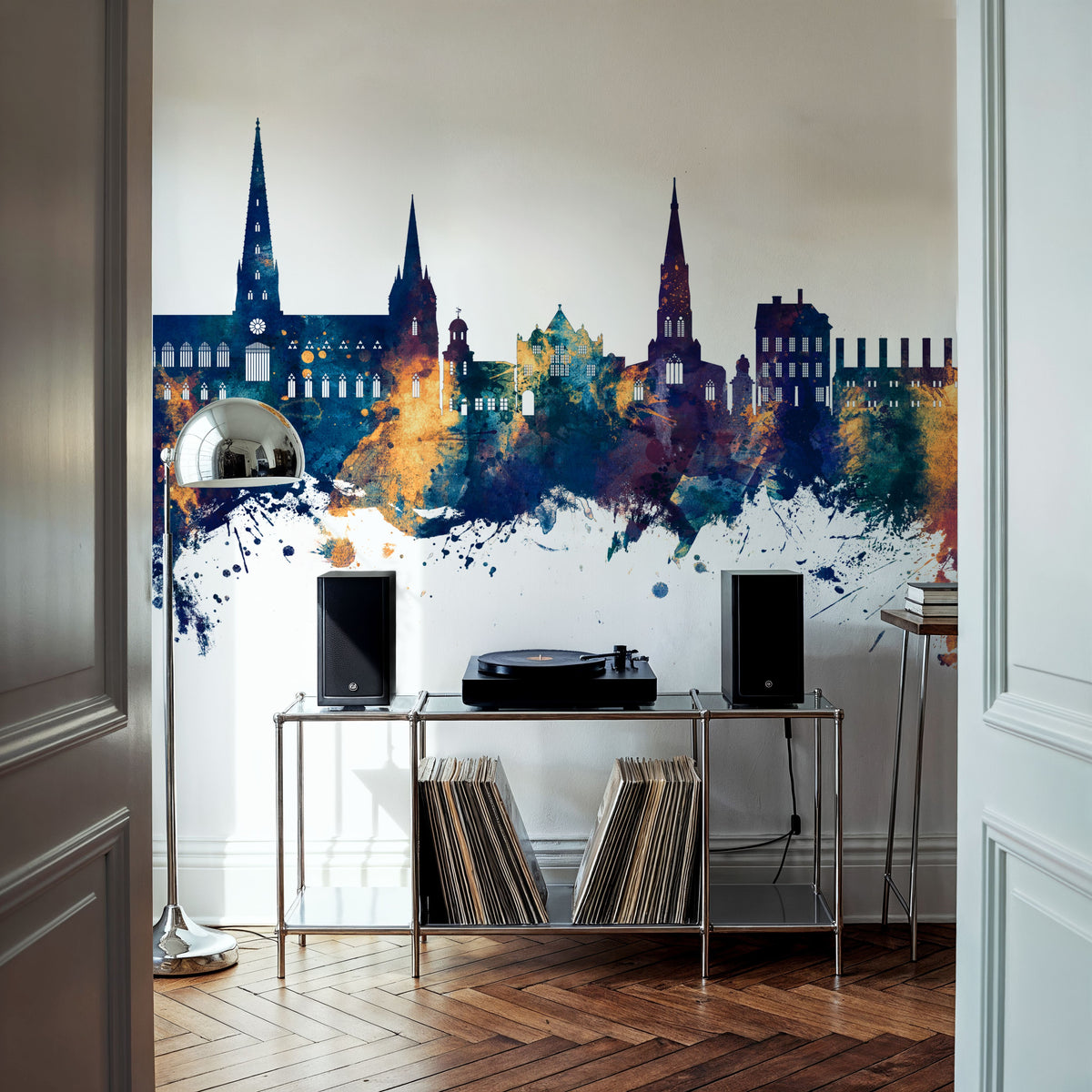 Lichfield England Skyline Blue & Bronze Mural Wallpaper - room preview 04