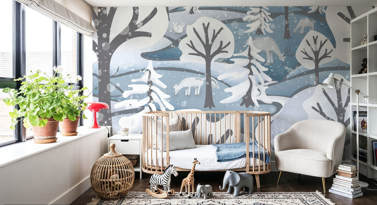 Frozen Forest, Ice Blue Mural Wallpaper - room preview 04