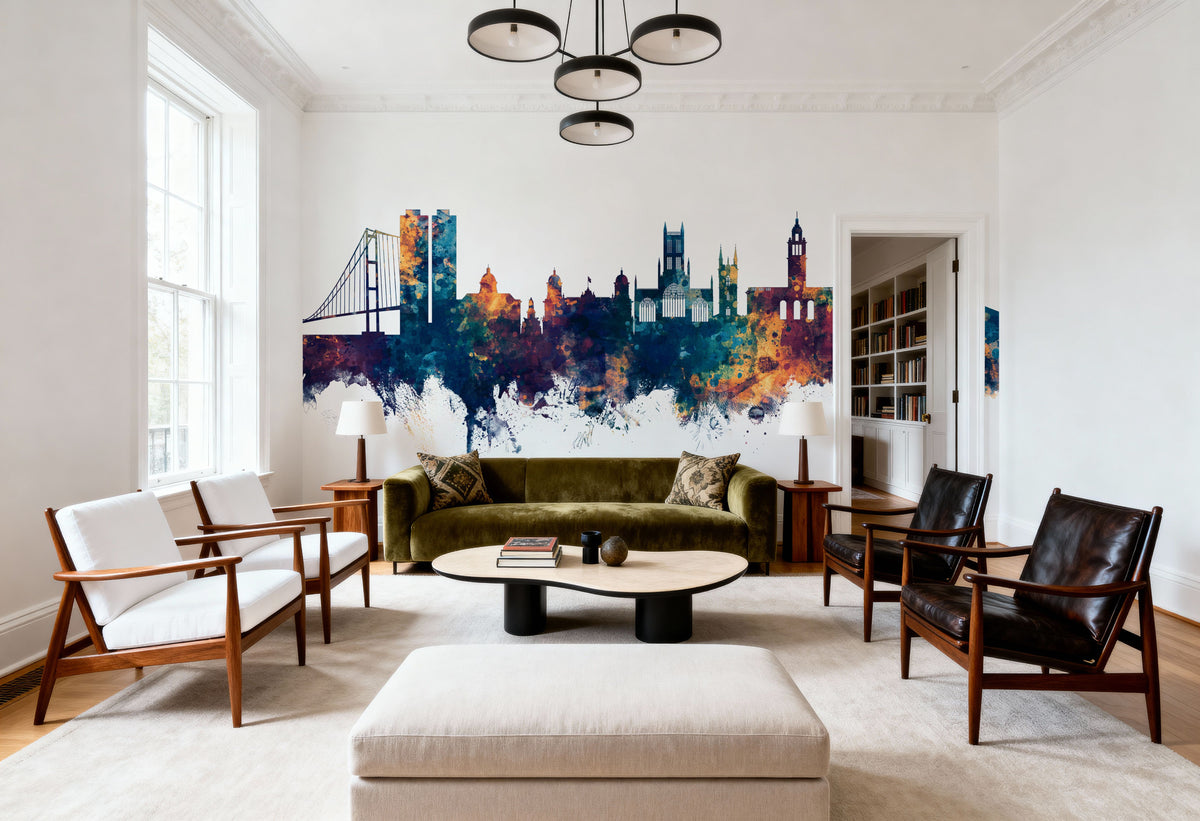 Kingston Upon Hull England Skyline Blue & Bronze Mural Wallpaper - room preview 04