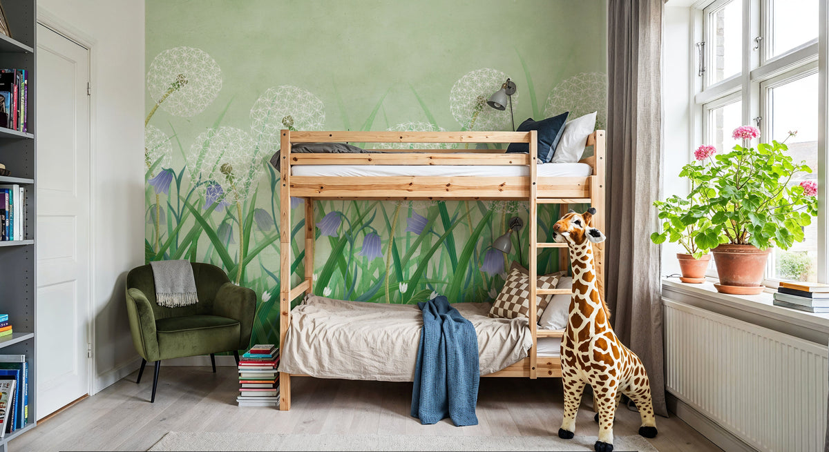 Dandelion Meadow, Green Mural Wallpaper - room preview 04
