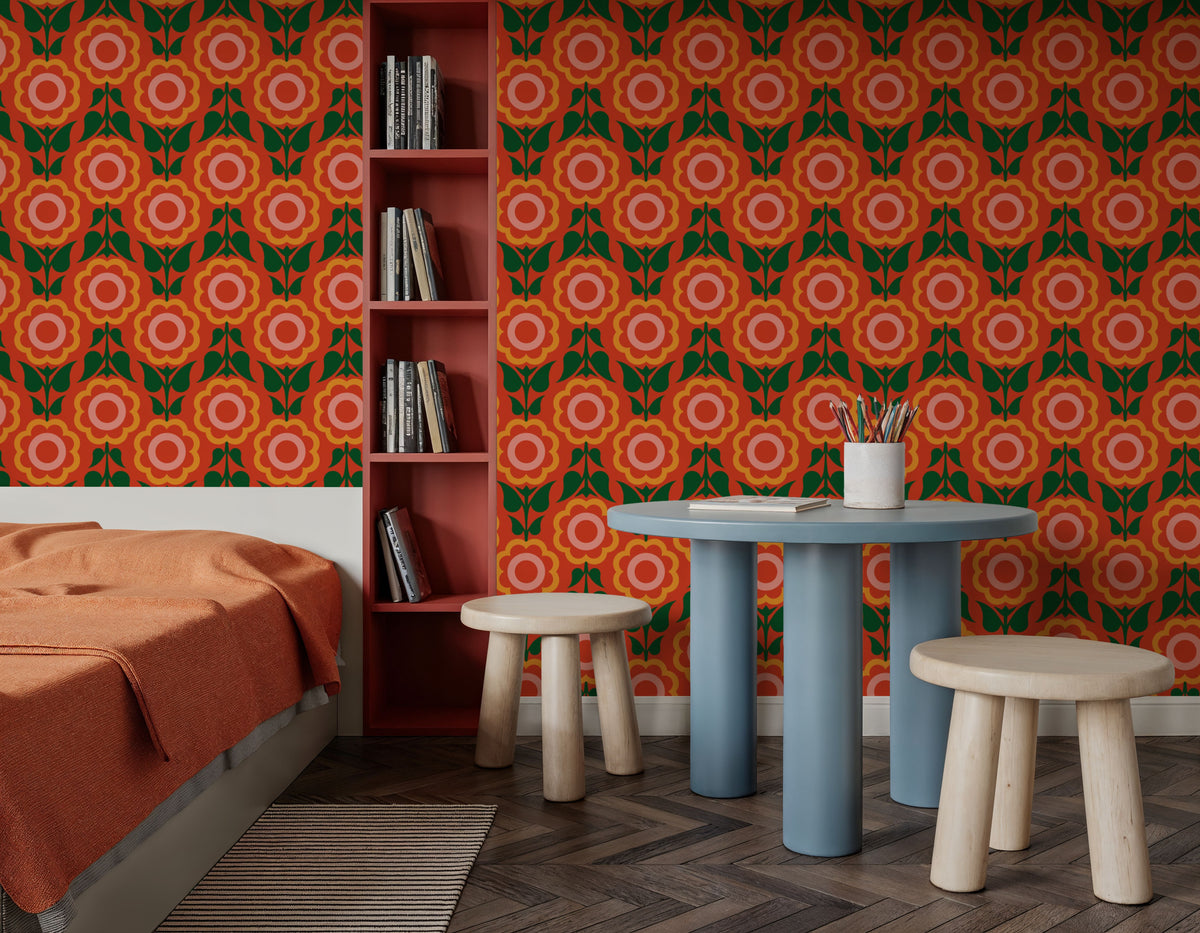 Retro Bold Blooms Mural Wallpaper - room preview 04