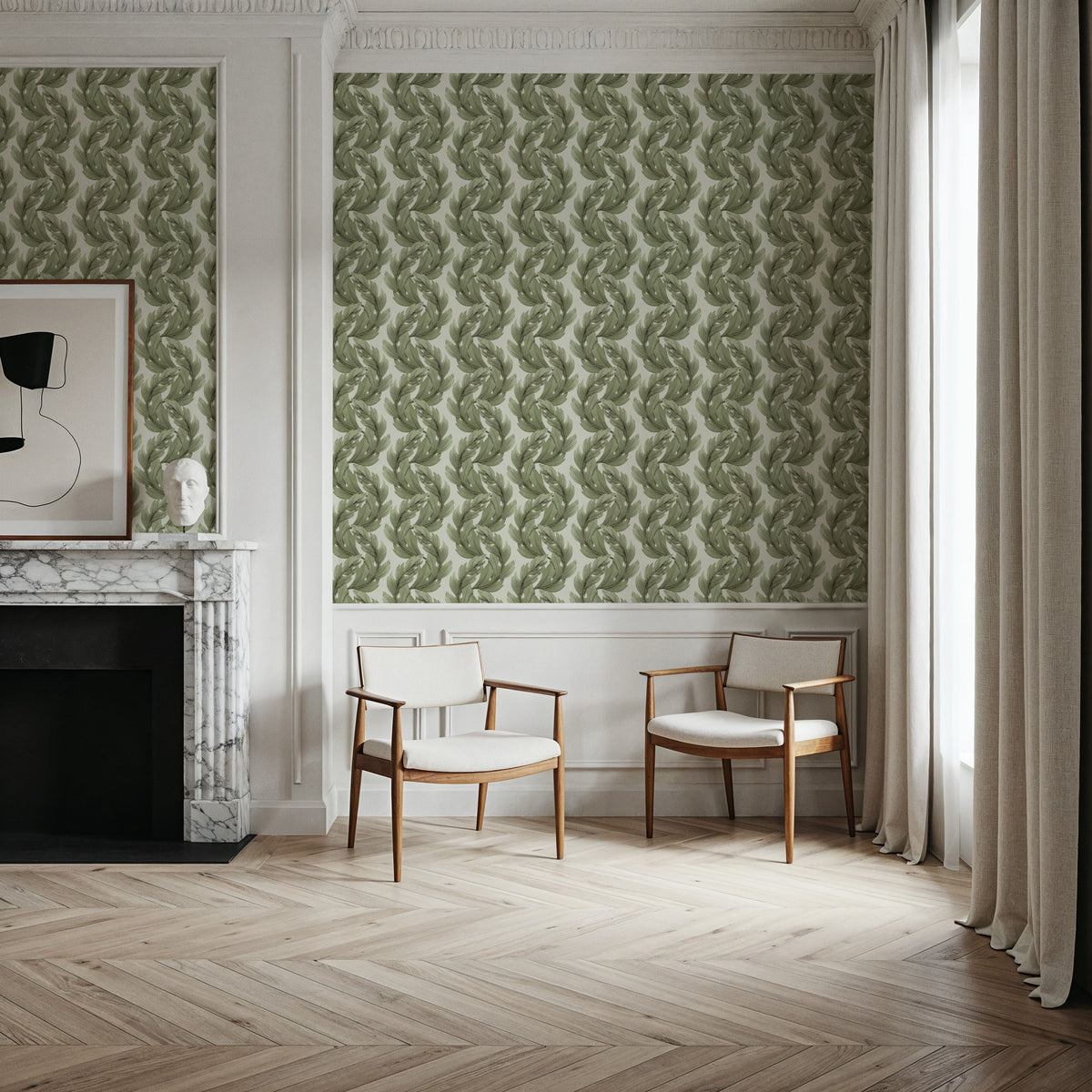 Verdant Plume, Olive Mural Wallpaper - room preview 04