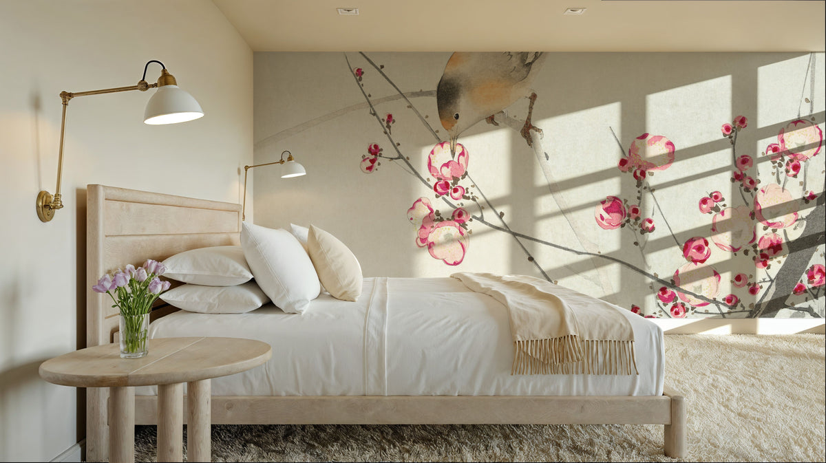 Songbird on Blossom Branch Mural Wallpaper - room preview 04