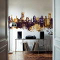 Wigan England Skyline Purple & Gold Mural Wallpaper - room preview 04