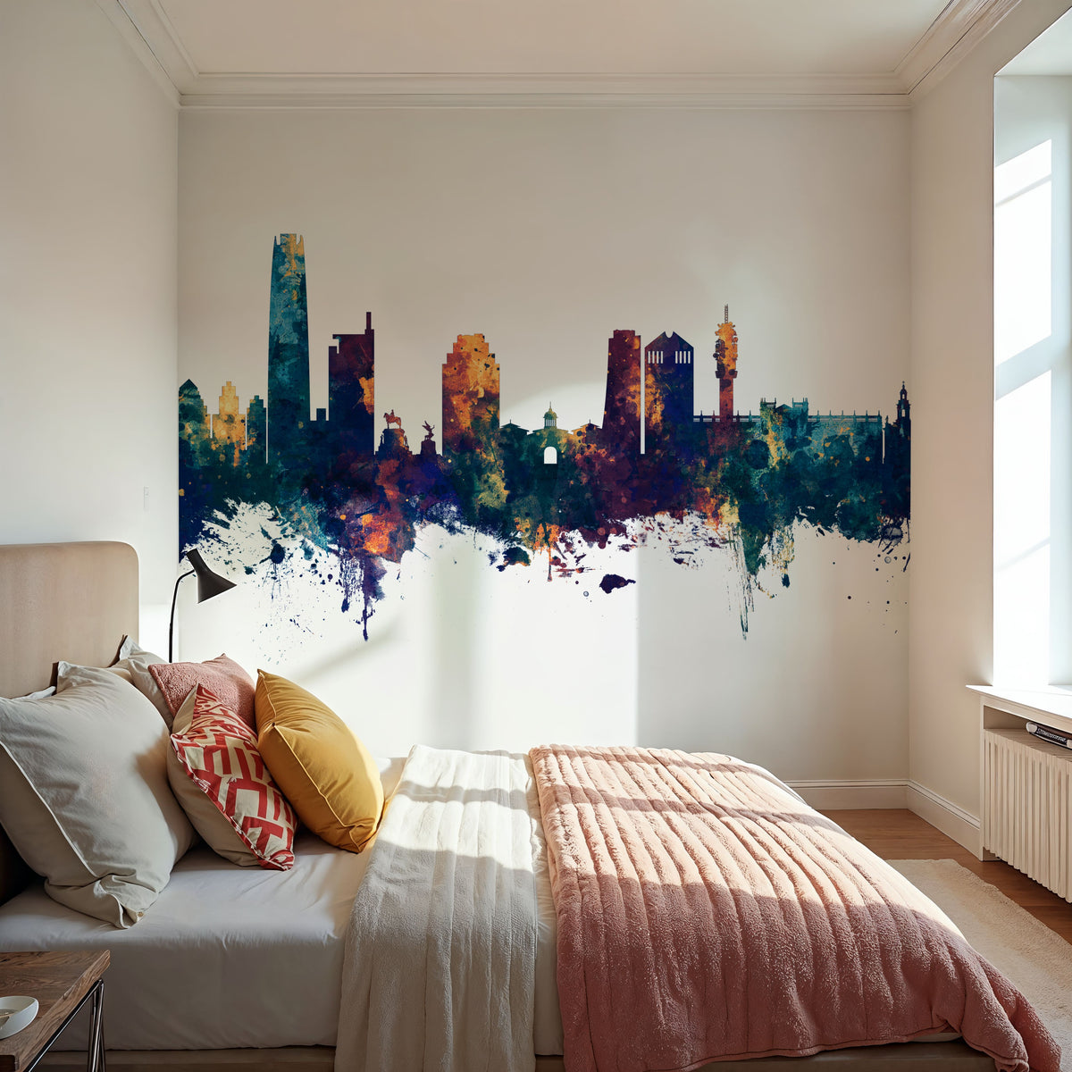 Santiago De Chile Skyline Blue & Bronze Mural Wallpaper - room preview 04