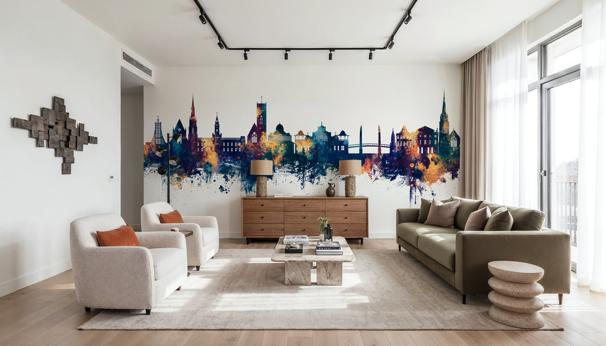 Torquay England Skyline Blue & Bronze Mural Wallpaper - room preview 04