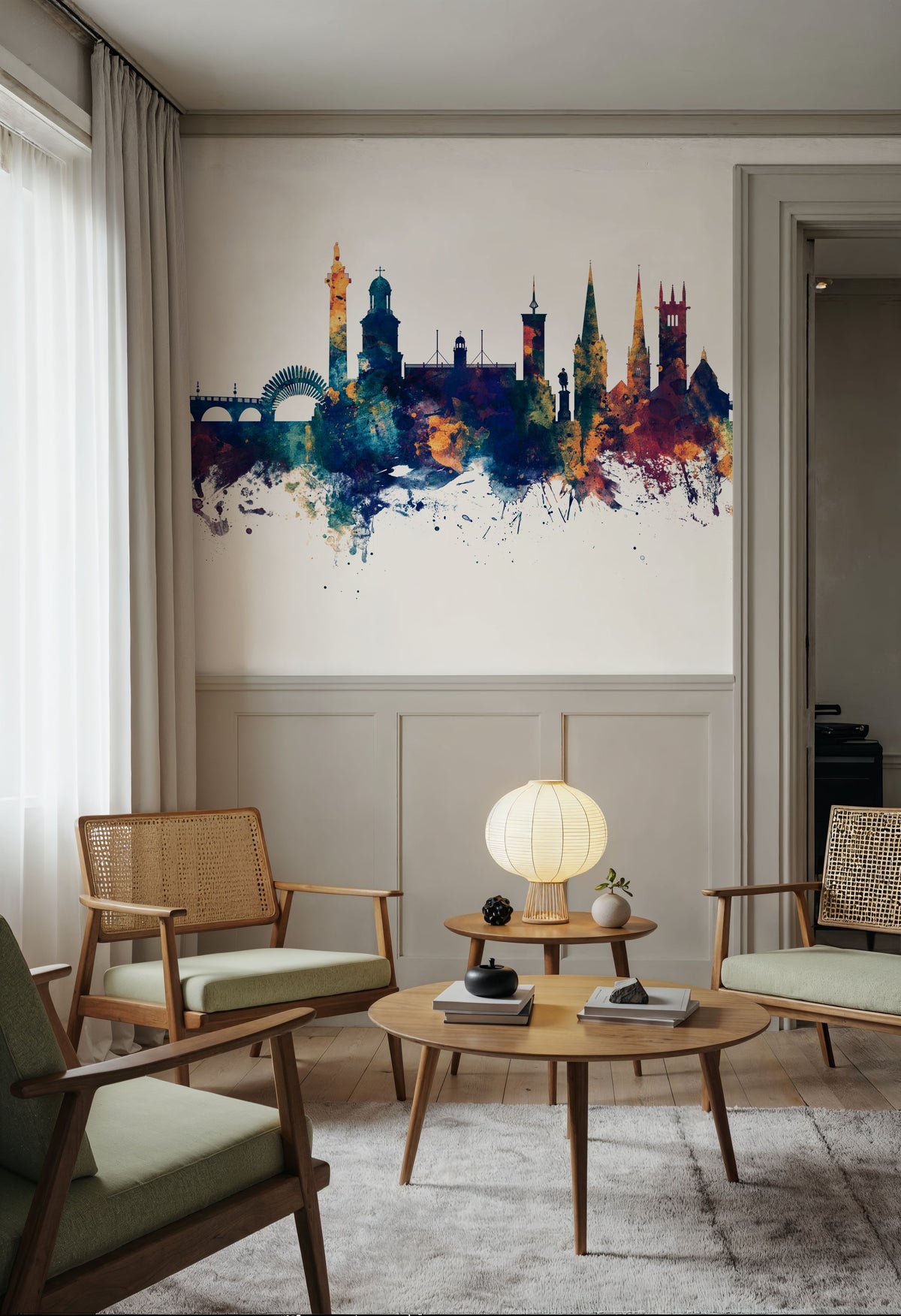 Shrewsbury England Skyline Blue & Bronze Mural Wallpaper - room preview 04
