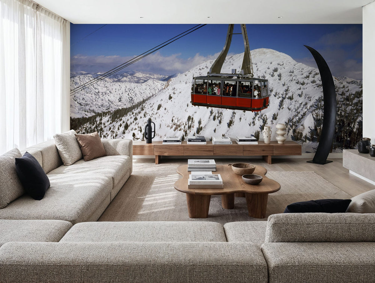 Crimson Lift Over Snow Peaks Mural Wallpaper - room preview 04