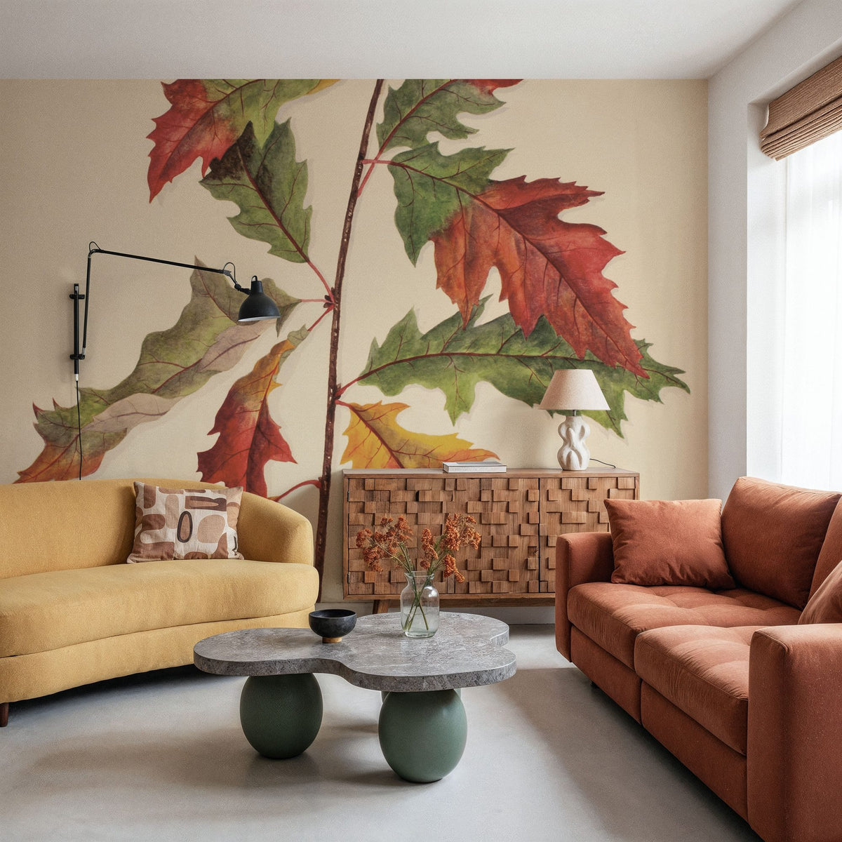 Fall Leaves I Muted Mural Wallpaper - room preview 04