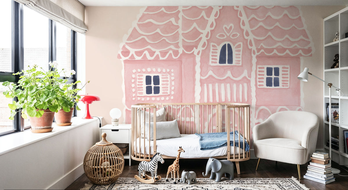 Gingerbread Dream House I Pink Mural Wallpaper - room preview 04