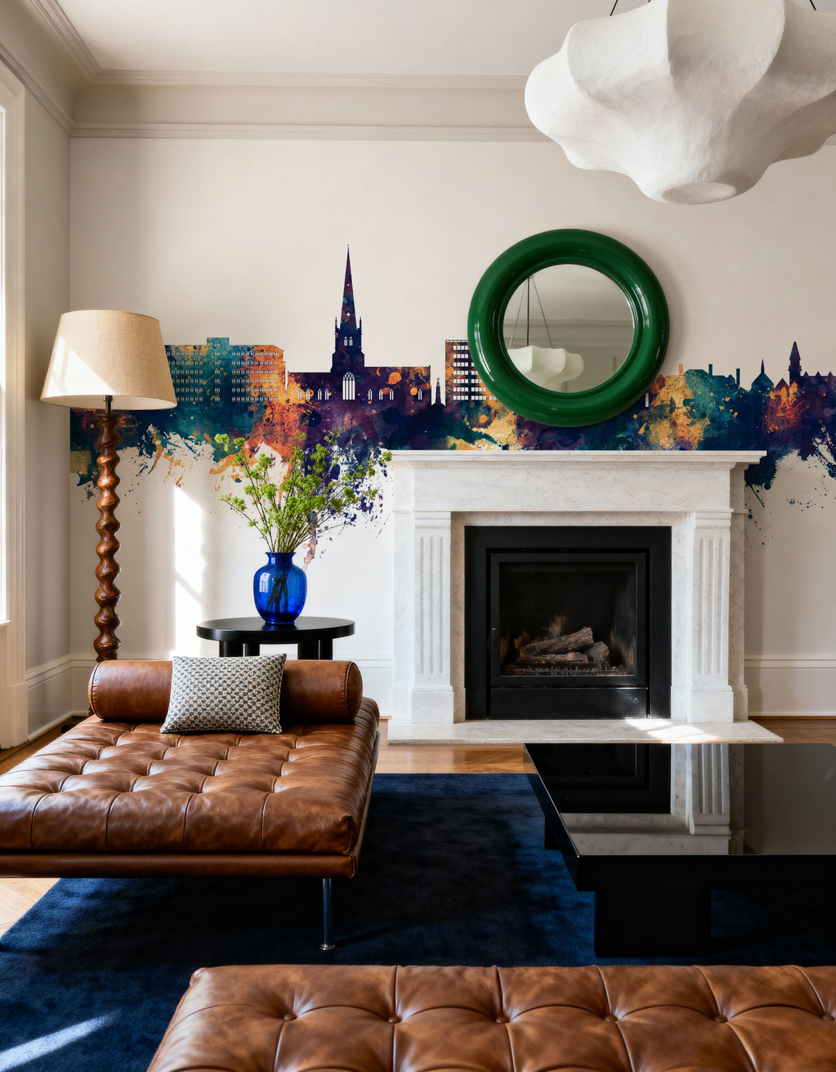 Solihull England Skyline Blue & Bronze Mural Wallpaper - room preview 04