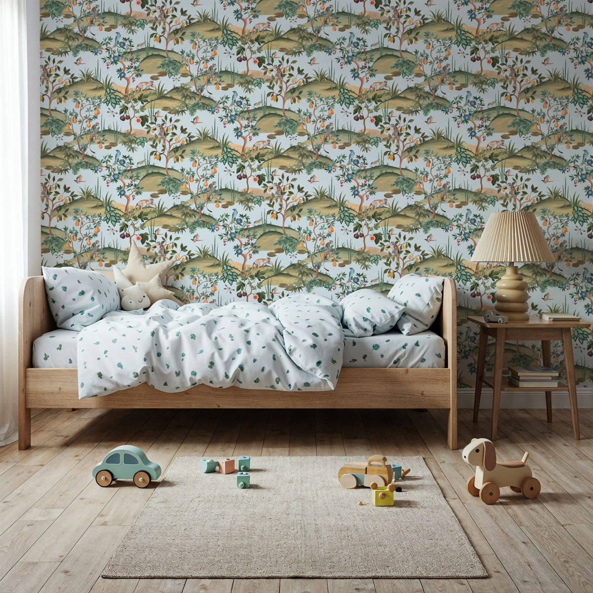 Orchard Reverie Pattern, Sky Blue Mural Wallpaper - room preview 04
