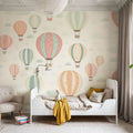 Hot Air Balloon Cloudy White Mural Wallpaper - room preview 04