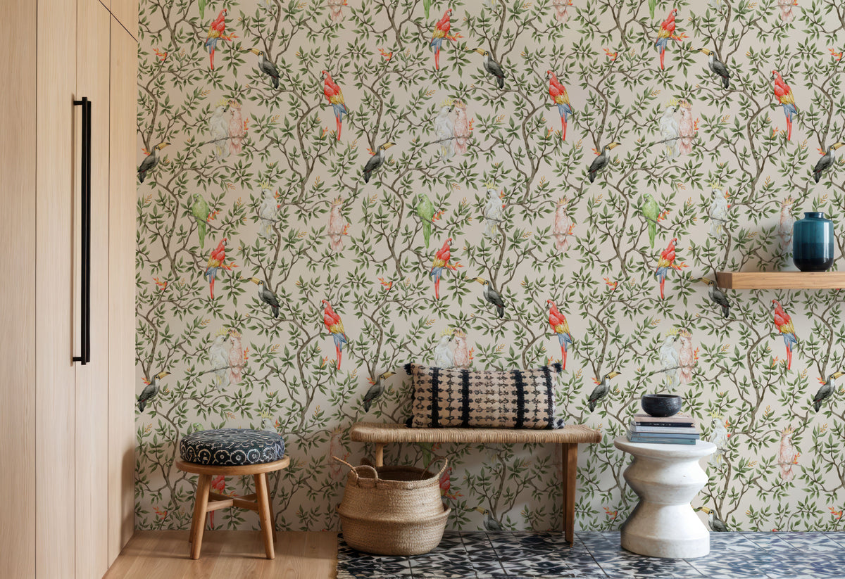 Exotic Birds Mural Wallpaper - room preview 04