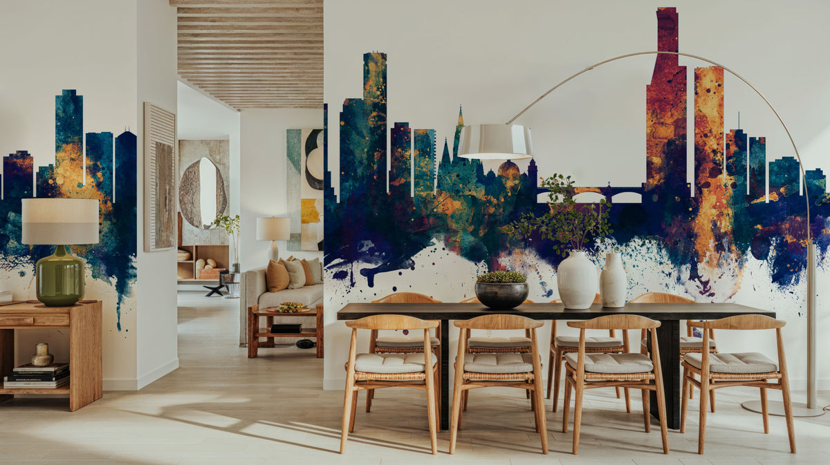 Melbourne Australia Skyline Blue & Bronze Mural Wallpaper - room preview 04
