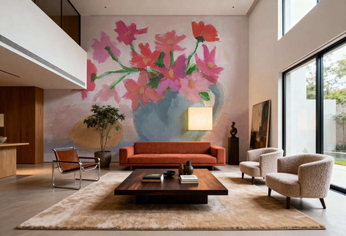 Pink Flowers with Lemon Mural Wallpaper - room preview 04