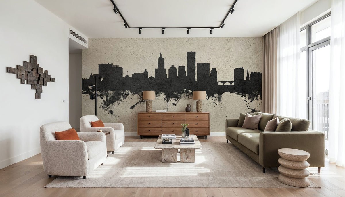 Providence Rhode Island Skyline Concrete Mural Wallpaper - room preview 04