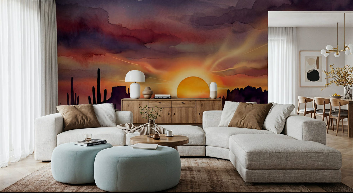 Arizona Sunset - Landscape Watercolor Series Mural Wallpaper - room preview 04