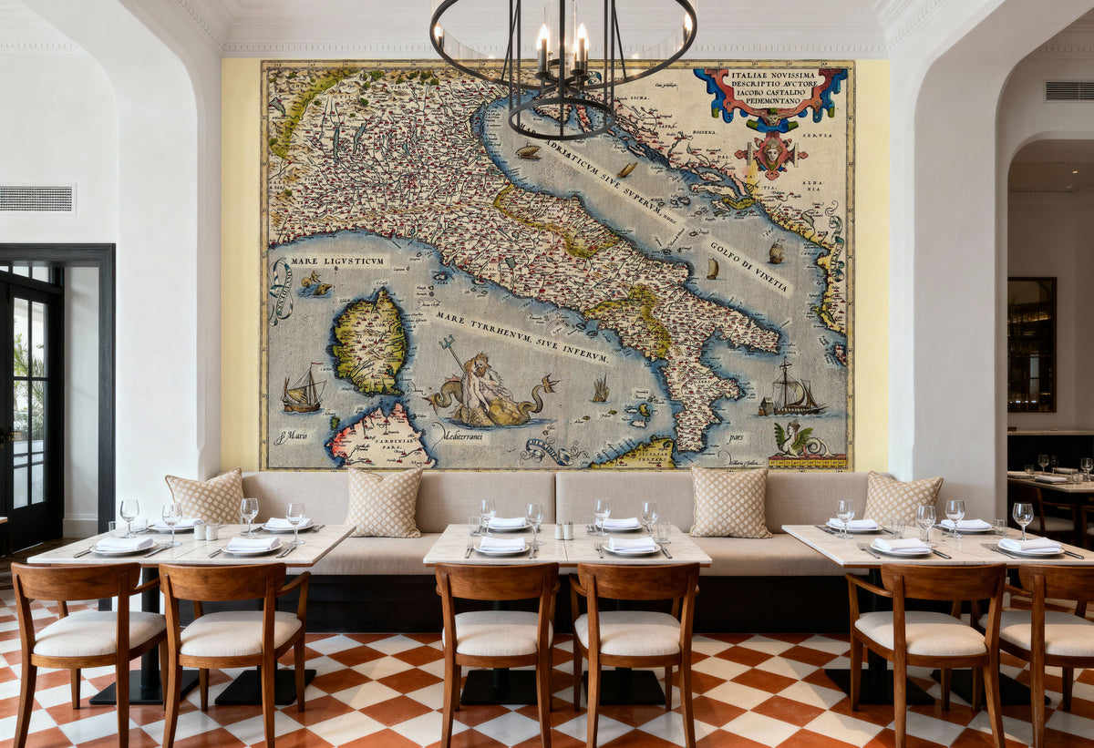 Old Map of Italy, 1570 Mural Wallpaper - room preview 04